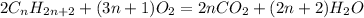 2C_nH_{2n+2} + (3n+1)O_2=2nCO_2+(2n+2)H_2O