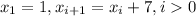 x_1 = 1, x_{i+1}=x_i+7,i0