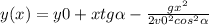 y(x)=y0+xtg \alpha - \frac{g x^{2} }{2v0 ^{2} cos ^{2} \alpha }