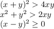 (x+y)^24xy\\&#10;x^2+y^22xy\\&#10;(x-y)^2 \geq 0