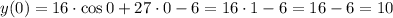 y(0)=16\cdot \cos 0+27\cdot 0-6=16\cdot1 -6=16-6=10