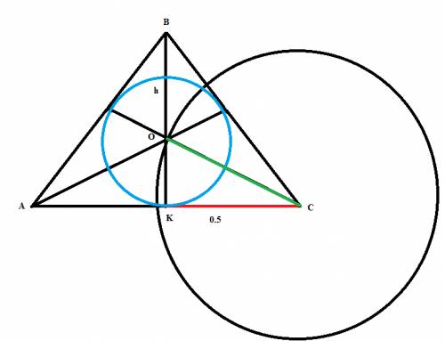 Дан равносторонний треугольник со стороной единица. в каком отношении делит его площадь окружность с