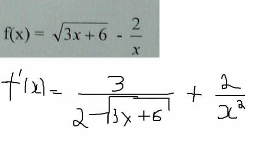 Найдите производную сложно функции f(x) = √3x + 6 - 2/x