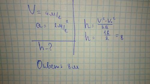 тележка съезжает с наклонной плоскости длиной 4 м с ускорением 2 м/с^2.какова высота плоскости? тре