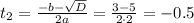 t_2= \frac{-b- \sqrt{D} }{2a} = \frac{3-5}{2\cdot2} =-0.5