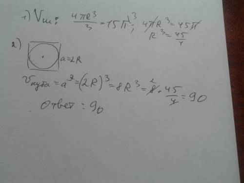Шар, объём которого равен 15π, вписан в окружность. найдите объём куба.