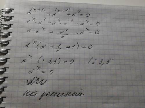 Решите показательное уравнение 2^(x+1)+2^(x-1)+2^x=0