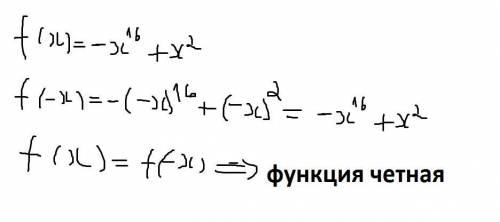 Установите четность или нечестность функции f(x)=-x^16+x^2