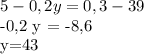 5-0,2 y = 0,3 -39&#10;&#10;-0,2 y = -8,6&#10;&#10;&#10;y=43