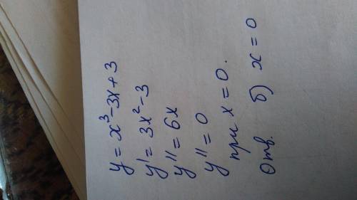 Определить точки перегиба у функции y=x^3-3x+3а)x=1. б)x=0. в)x=3. г)x=-1​