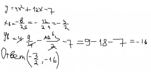 Найдите координаты вершины пораболы y=4x квадрат+12x-7