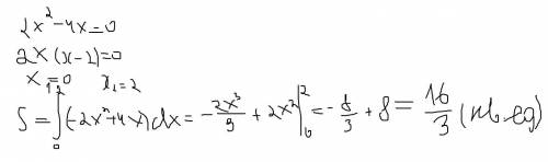Вычислите площадь фигуры,ограниченной заданными линиями у=2х в квадрате-4х у=0​