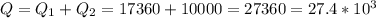 Q= Q_{1} + Q_{2} = 17 360 + 10 000 = 27 360 = 27.4 * 10^{3}