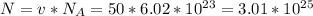 N=v*N_A=50*6.02*10^{23}=3.01*10^{25}