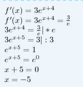 Решить уравнение f `(x)=a, если: f(x)=3e^(x+4), а=3/e