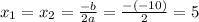 x_{1}=x_{2}= \frac{-b}{2a}= \frac{-(-10)}{2} =5