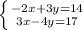 \left \{ {{-2x+3y=14} \atop {3x-4y=17}} \right.