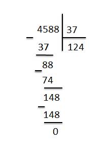 Как поделить пример 4588 : 37 уголком