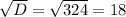 \sqrt{D}= \sqrt{324}=18