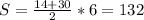 S= \frac{14+30}{2} *6=132