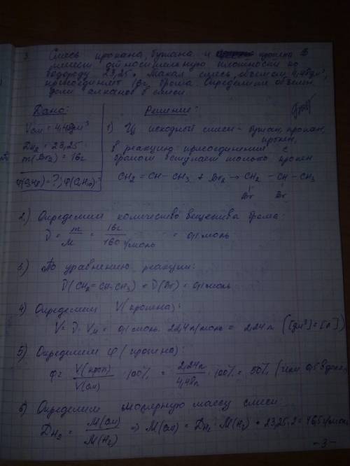 Смесь пропана, бутана и пропена имеет относительную плотность по водороду 23,25 . такая смесь объёмо