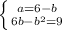 \left \{ {{a=6-b} \atop {6b- b^{2}=9 }} \right.