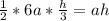 \frac{1}{2} *6a* \frac{h}{3} =ah