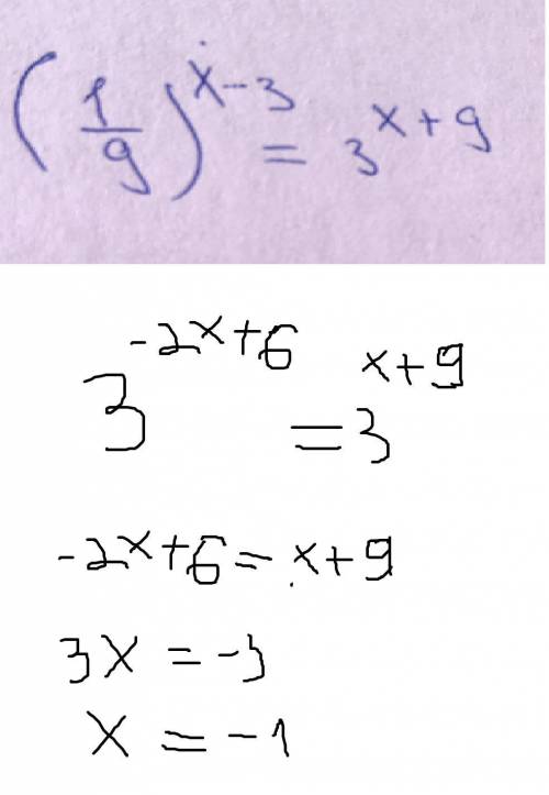 (1/9)^x-3=3^x+9 найдите корень уравнения,