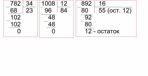 Разделить столбиком 782/34 1008/12 892/16