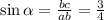 \sin\alpha = \frac{bc}{ab} = \frac{3}{4}