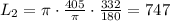 L_2=\pi\cdot\frac{405}{\pi}\cdot\frac{332}{180}=747