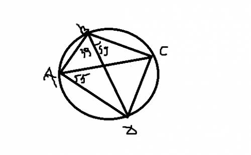 Четырехугольник абсд вписан в окружность. угол абд равен 39° , угол сад равен 55° . найдите угол абс