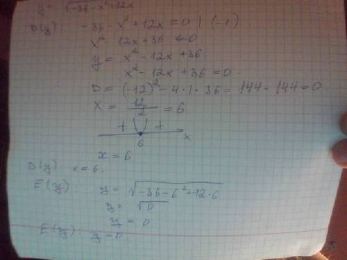 Найдите область определения и область значений функции y=-36-x^2+12x(это выражение все под корнем кр