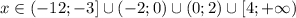 x \in (-12;-3]\cup(-2;0)\cup(0;2)\cup[4;+\infty)