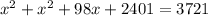 x^{2} + x^{2} +98x+2401=3721