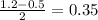 \frac{1.2-0.5}{2}=0.35