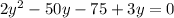 2y^2-50y-75+3y=0