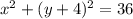 x^2+(y+4)^2=36