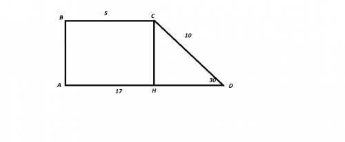 Найдите площадь прямоугольной трапеции,основания которой равны 5 см и 17 см,большая боковая сторона