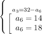 \left \{ {{a_3=32-a_6} \atop {\left[\begin{array}{c}a_6=14\\a_6=18\end{array}\right}} \right.