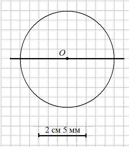Начерти окружность радиусом 2см 5мм как разделить эту окружность на две равные части без перегибания
