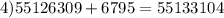 4)55126309+6795=55133104