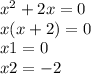 x^{2} +2x=0 \\ x(x+2)=0 \\ x1=0 \\ x2=-2