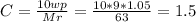 C= \frac{10wp}{M r } = \frac{10*9*1.05}{63} =1.5