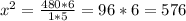 x^2= \frac{480*6}{1*5} =96*6=576