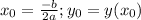 x_0 = \frac{-b}{2a}; y_0 = y(x_0)