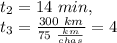 t_2=14\ min,\\t_3= \frac{300\ km}{75\ \frac{km}{chas} } =4