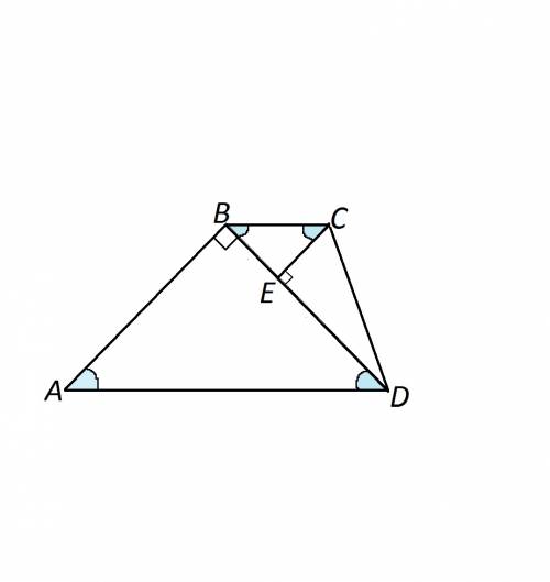 Втрапеции abcd с основаниес bc и ad. ab перпендикулярно bd. bd=2 корня из 5, ad= 2 корня из 10. ce-