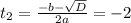 t_{2}= \frac{-b- \sqrt{D} }{2a}=-2