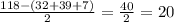 \frac{118 - (32+39+7)}{2} = \frac{40}{2} = 20